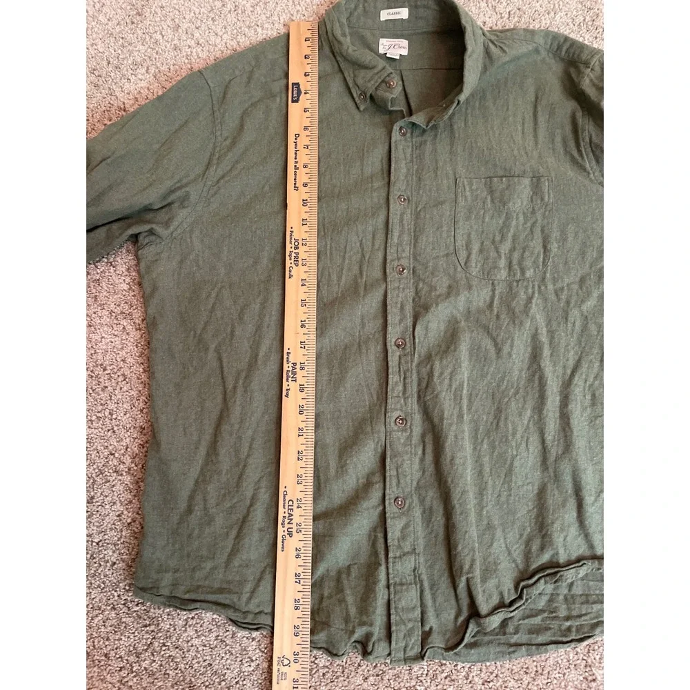 J. Crew Men Button Down Shirt XXL Olive Green Brushed Twill Classic Fit Long Slv